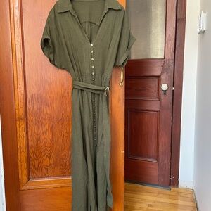 Zara Linen blend Olive Green Button-Down dress